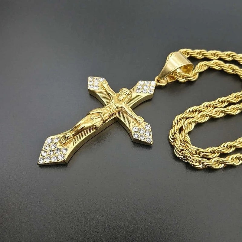 Colar Vintage Hip Hop Jesus Cross 18K Zircon: O Toque Supremo de Estilo e Fé”