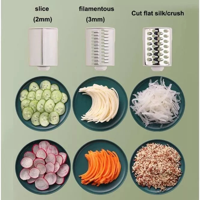 Fatiador/Ralador Giratório com 3 Lâminas: Corte Perfeito e Prático para Sua Cozinha