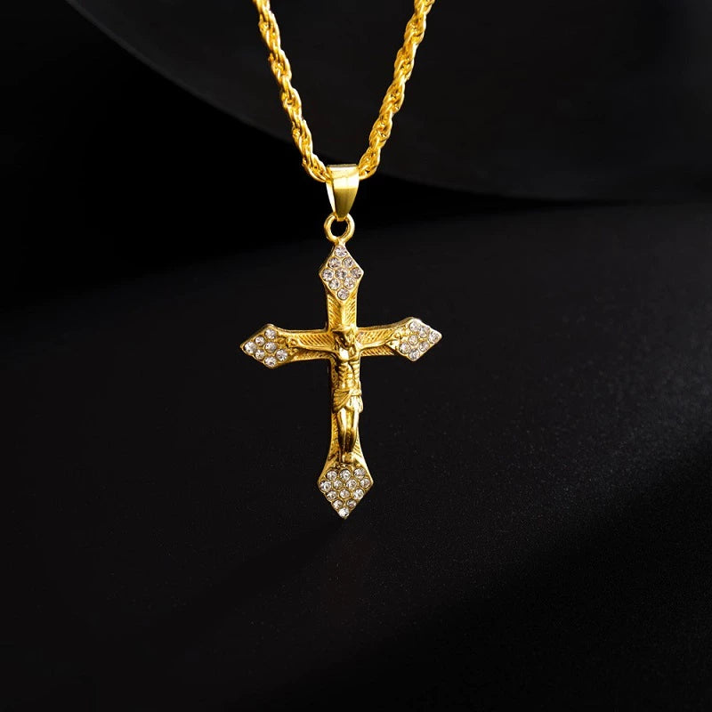 Colar Vintage Hip Hop Jesus Cross 18K Zircon: O Toque Supremo de Estilo e Fé”